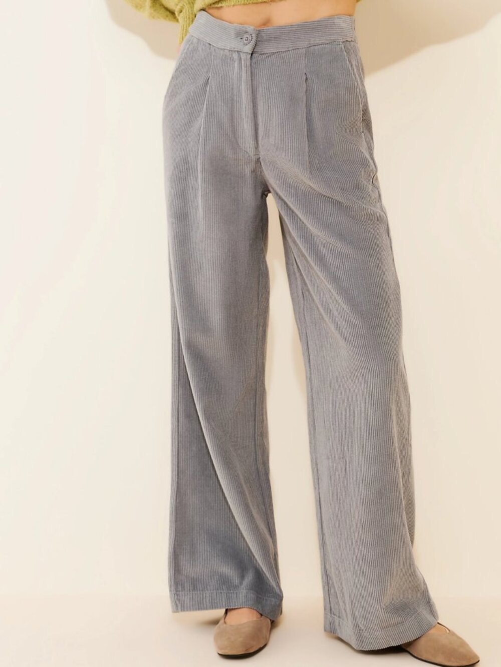 Free People Thinking Mu Gray Wide Leg Corduroy Manolita Pants 36/US4